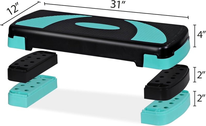 31" Adjustable Aerobic Step Platform - Non-Slip Fitness Stepper for Home Gym | 3 Levels with 4 Stackable Risers