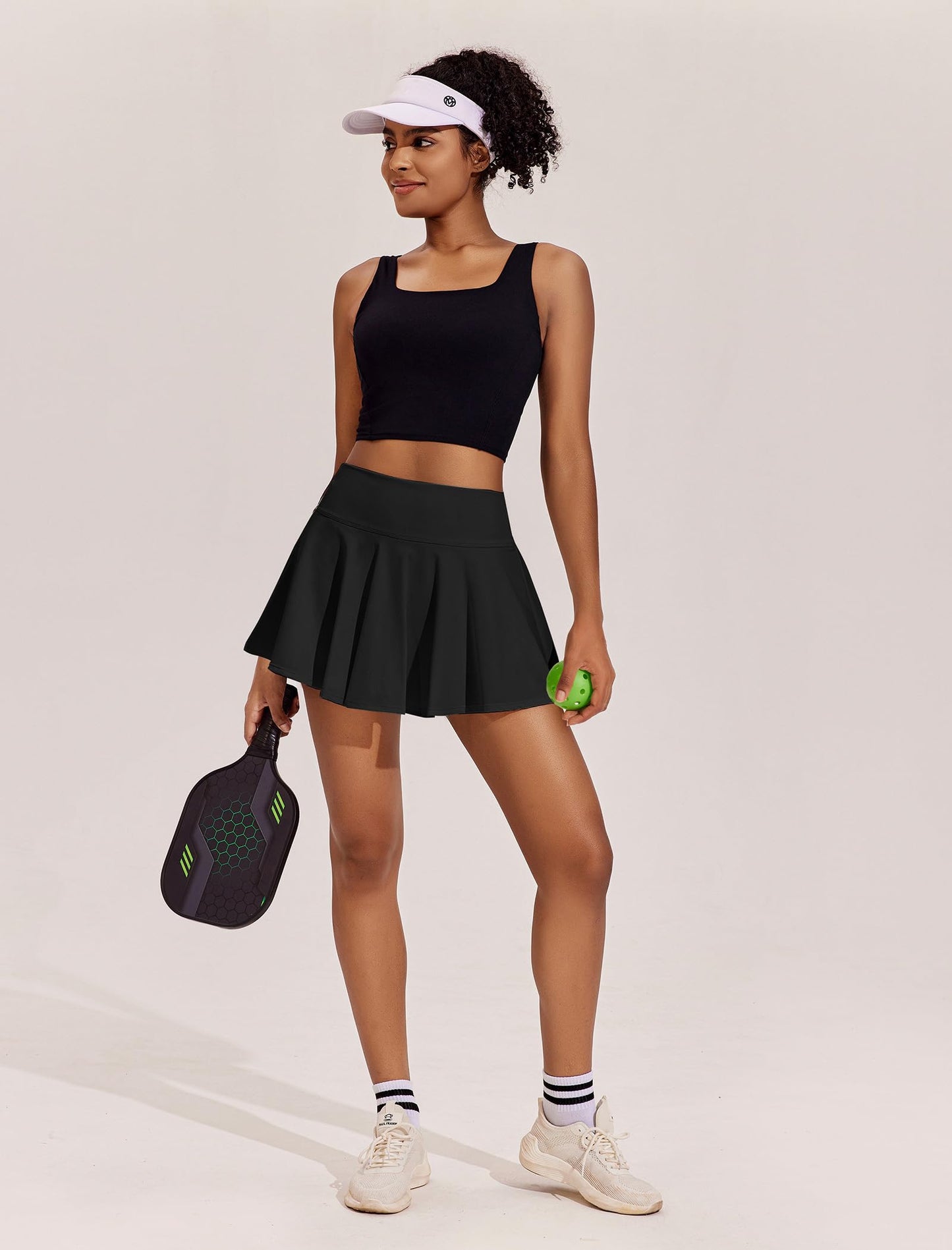 PINSPARK Womens Golf Skort High Waisted Tennis Skirts with Pockets Inner Shorts Plus Size Black Skort Athletic XXL