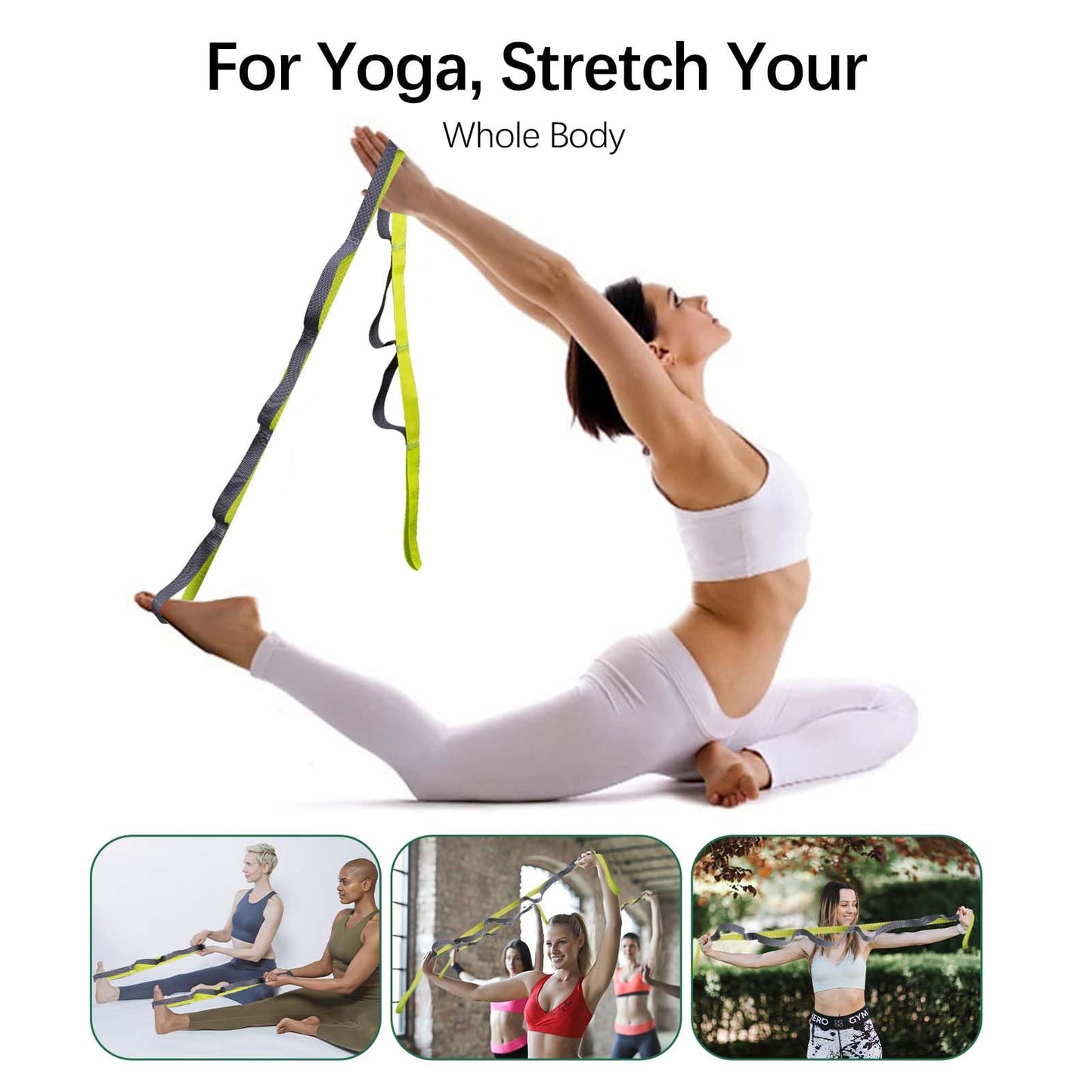 10 Loop Yoga Stretching Strap for Physical Therapy - Non Elastic Exercise Band for Pilates, Yoga, Stretching for Women & Men