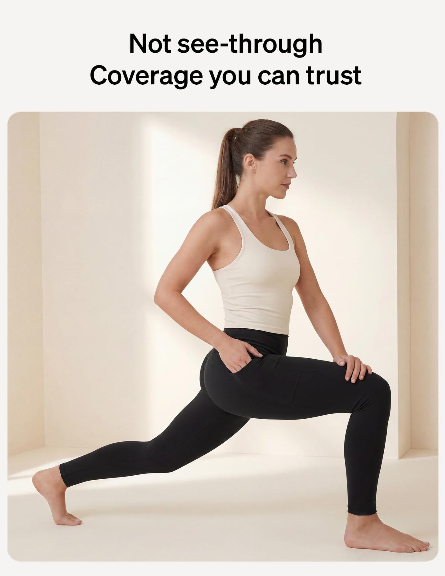 No Nonsense Cotton Leggings for Women with Side Pockets, Workout Stretch Pull-On Pants, Black, X-Large