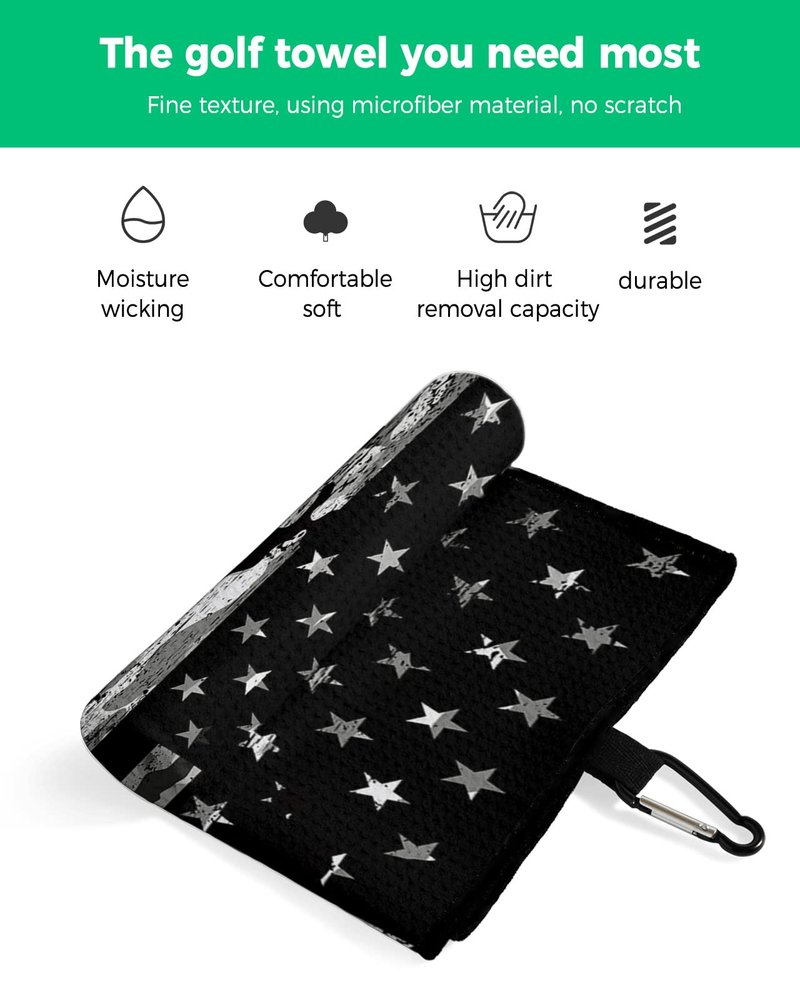 American Flag Golf Towels 24x16in, Decorative Cloth Towel, Absorbent Quick Dry Microfiber Golf Towel Sports Towel 24"x16", Clip On Golf Towel with Carabiner, Independence Day Black Camouflage Flag