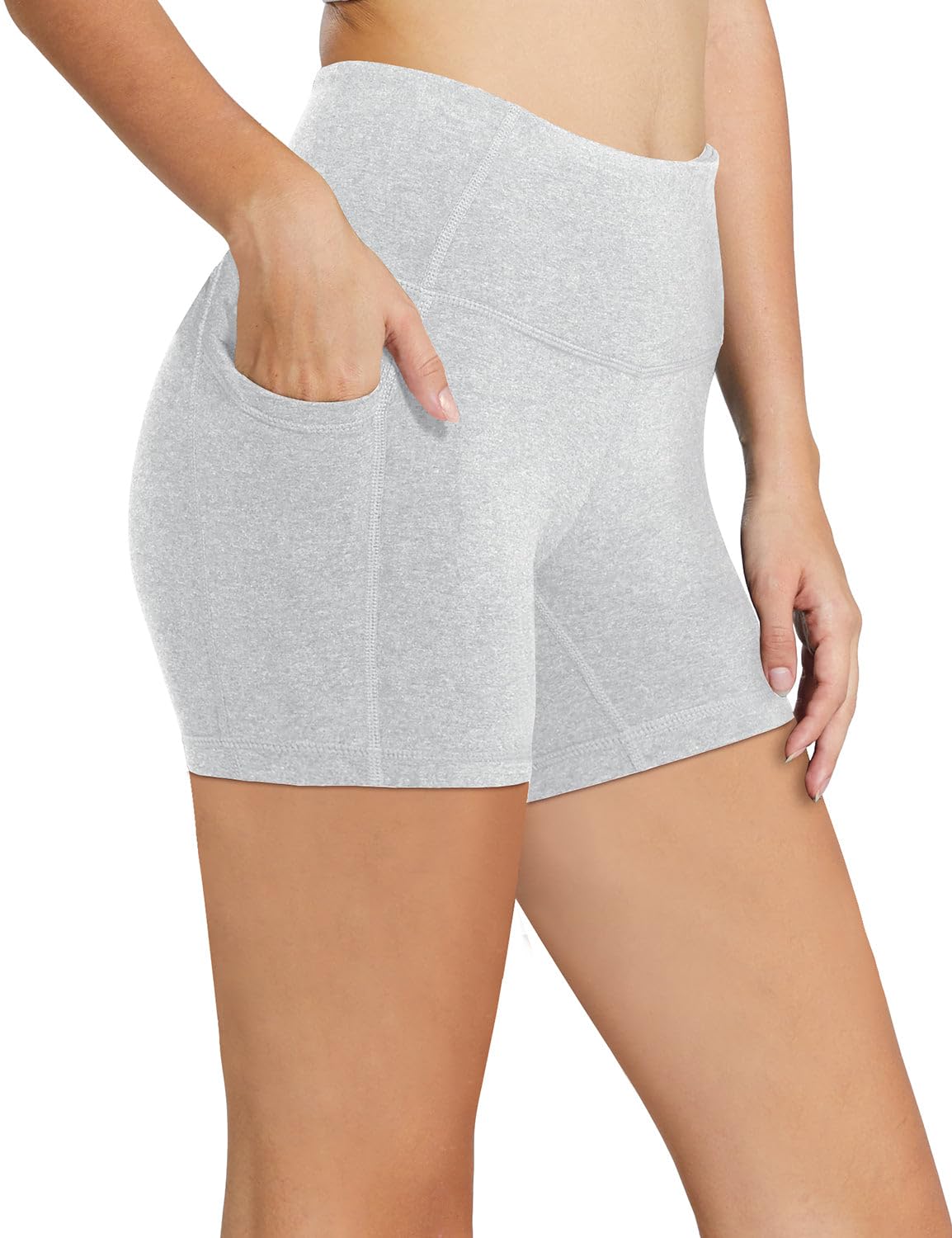 baleaf Workout Shorts Women 5" Biker Yoga Gym Spandex Running Volleyball Compression Tummy Control Short with Pockets Light Grey S