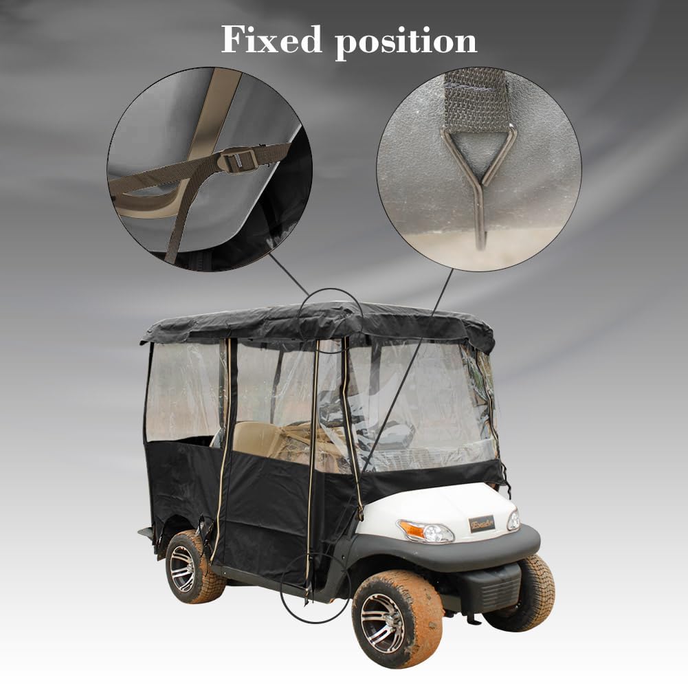 Anrgterg Golf Cart Enclosure 4 Passenger, 4-Sided Golf Cart Driving Enclosure, Waterproof Portable 300D Golf Cart Rain Cover (Black)
