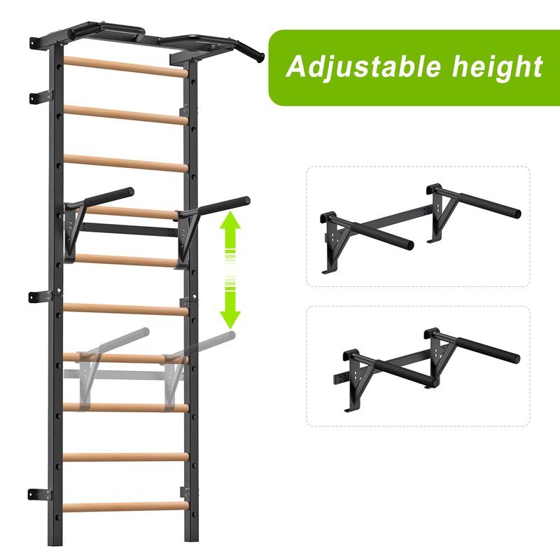Kipika Gymnastic Stall Bar - 2"x2" Swedish Ladder with 1" Hole, Wall Mounted Pull-up Bar Ladder Suspension Trainer, Solid Wood Grips Gymnastics Training Bar for Home, Wall Gym, School