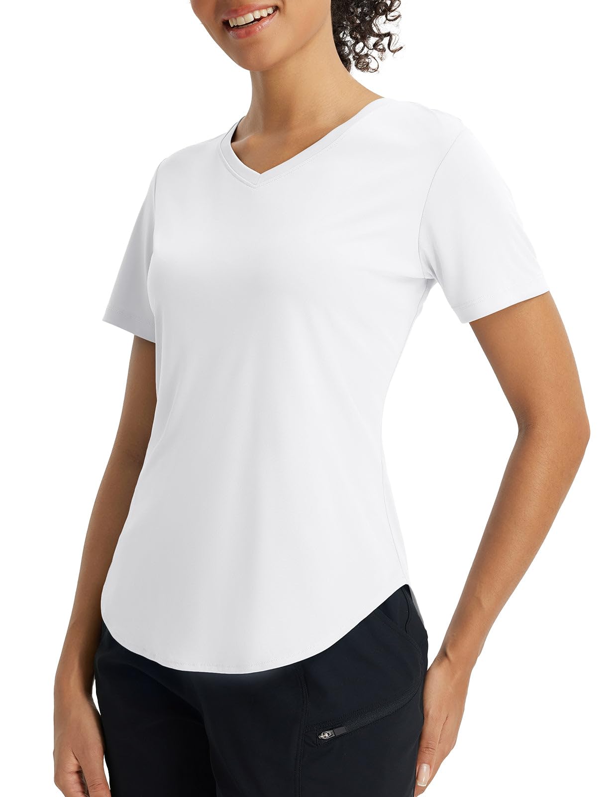 baleaf Women’s Sun Shirt Short Sleeve Lightweight Quick Dry UPF 50+ V Neck Loose Fit Workout Top Running Hiking Travel White M