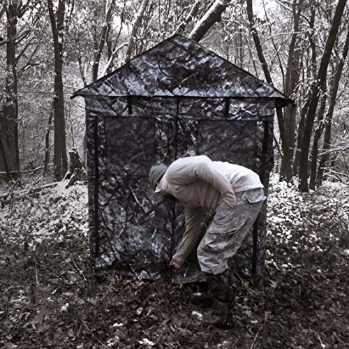 BACKYARD EXPRESSIONS PATIO · HOME · GARDEN Deluxe Steel Frame True Timber® Camo 3 or 4 Person Hunting Ground Blind - (8) Shoot Through Mesh Windows and Anchoring System Included