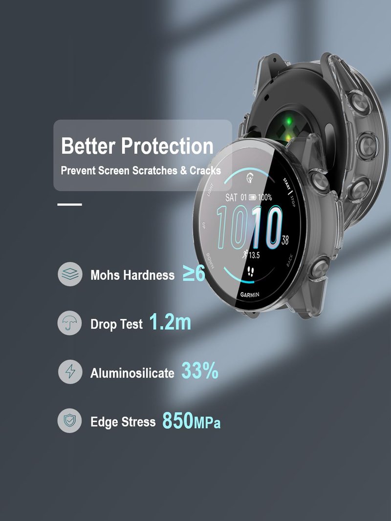 iDaPro [3Pack Clear Screen Protector Case for Garmin Forerunner 570 47mm,Full Protective Cover with Built-in 9H Tempered Glass &4 Silicone Dust Plugs,Hard PC Shell,Complete Protection for Running,Gym