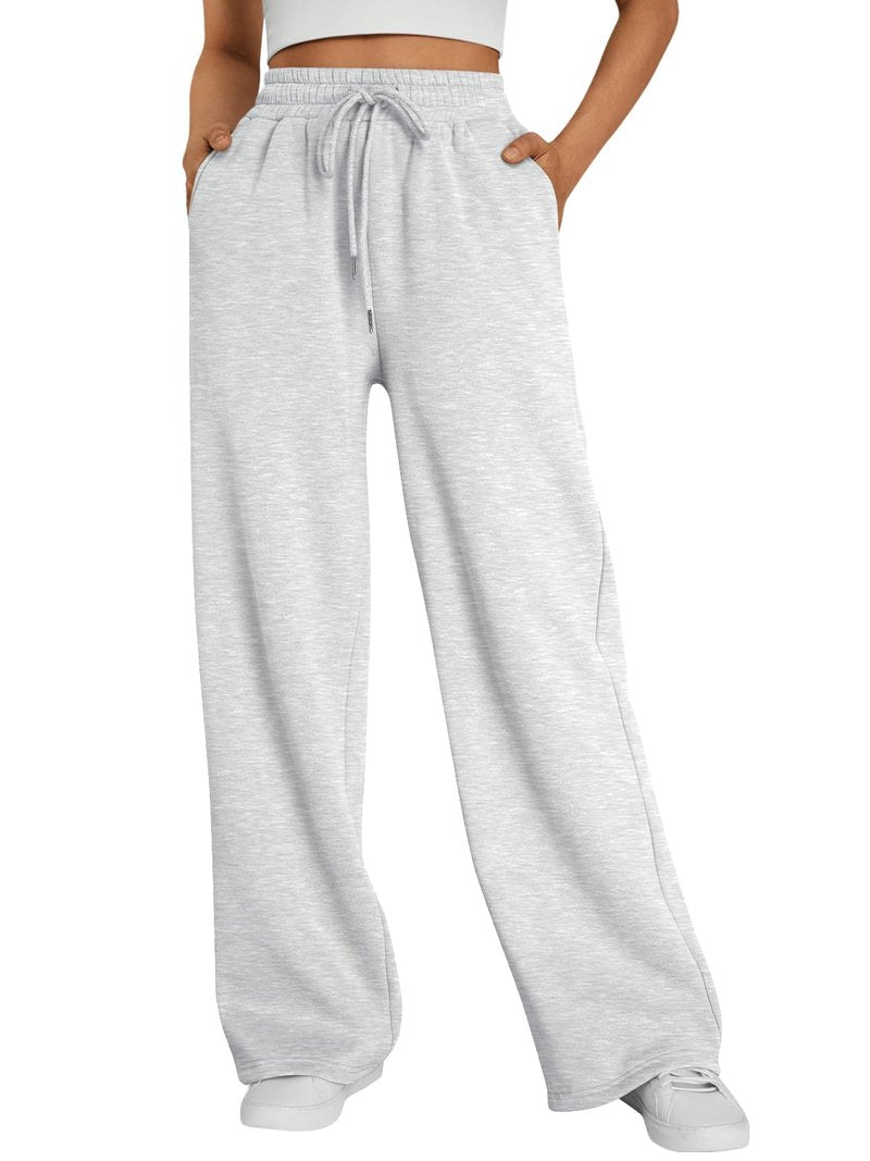Trendy Queen Womens Wide Leg Fleece Lined Sweatpants Winter Lounge Travel Pants Fall Fashion Outfits 2026 Baggy Joggers Clothes with Pockets Grey XS
