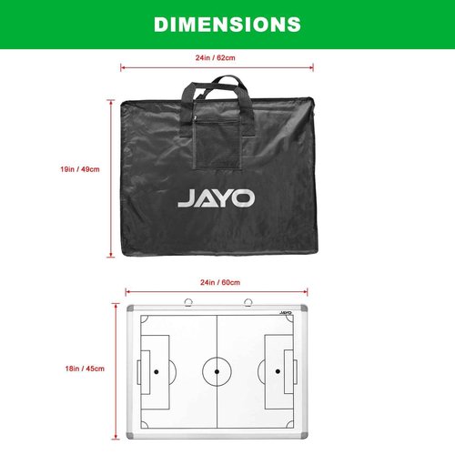 JAYO 18" x 24" Portable Soccer Tactic Board Double Sided Tactics White Board with Soccer Full Pitch on The Front Side Half Pitch on The Back Side Coaching Equipment Deluxe Carrying Bag Included