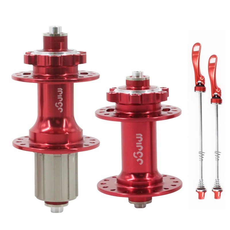 rningo MTB Bike Hubs Disc Brake 32/36 Holes,Quick Release Front M9*100mm Rear M10*135mm，High-Strength Hubset for HG System Standard 8-11 Speed Cassette (Red, 32H)