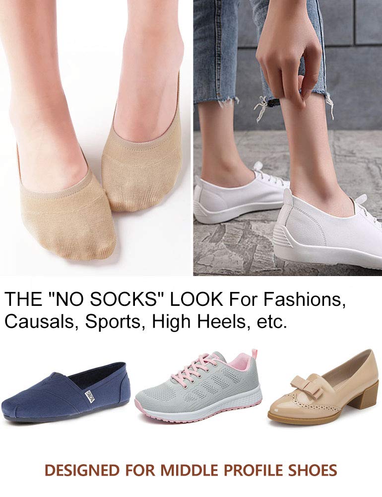 VERO MONTE 4 Pairs No Show Socks Women Non Slip Grip Sports (BLACK+NUDE, 8-9.5)
