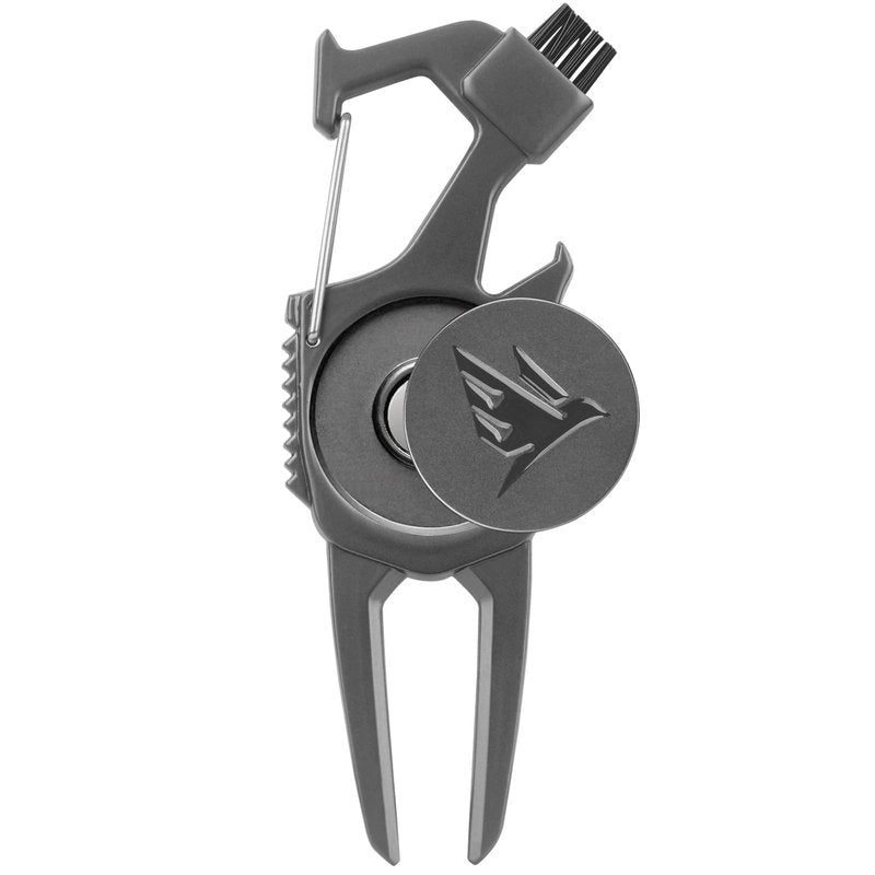 SWIFTEE Golf Divot Pitch Mark Repair Tool 7-in-1 - Club Holder, Brush, Clip Buckle, Groove Cleaner, Bottle Opener, Ball Marker, Divot Tool - Gift Box Included (Matte Black)