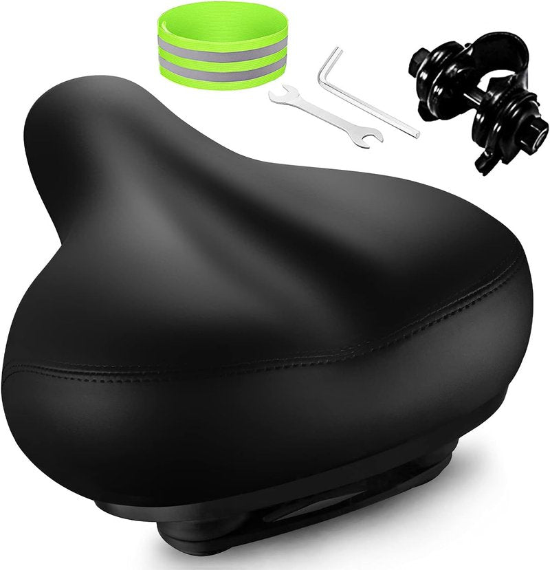 Comfortable Wide Bicycle Seat - Memory Foam Bike Saddle with Dual Shock Absorption | Ideal for Men & Women