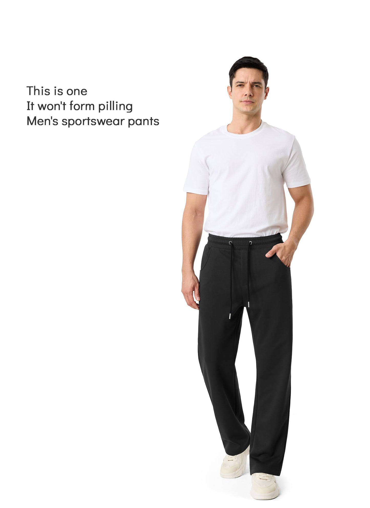 QIUDAOHENG Men's Knitted Sweatpants, Cotton Jogging Pants, with Three Pockets, Suitable for Fitness or Daily Wear. Black