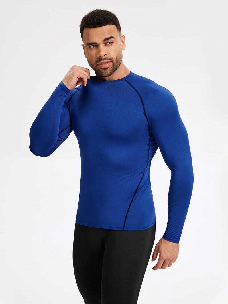 Celfaeree 6 Packs Long Sleeve Compression Shirt Men,Sports Baselayer Workout Shirt,Athletic Tops Running Shirts for Men Bl/Gray/Bl/D Blue/Red/Purple XL