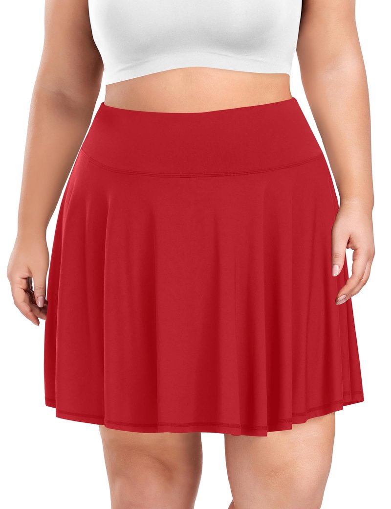 COOTRY Women's Plus Size Pleated Tennis Skirt with Shorts Athletic Golf Skorts with Pockets High Waisted Workout Skirts Red 3XL