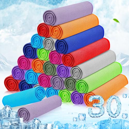 MENOLY 30 Packs Cooling Towels Bulk, Cooling Towels for Neck and Face, Gym Towels Soft and Breathable Sweat Rags for Sports, Yoga, Hiking, Camping, Running, Fitness, Workout (32"x12")