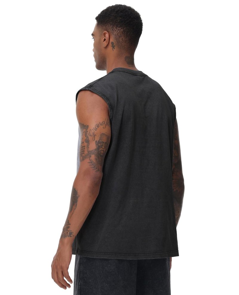 3 Pack Mens Workout Tank Tops Sleeveless Tee Shirts Men Muscle Shirt Gym Acid Wash T Shirts Running Beach Loose Fit Tee(BK-3PC,2XL)