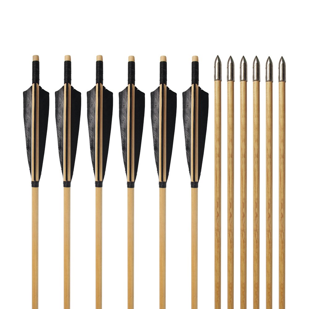 e5e10 Wooden Arrows Archery Handmade Arrows 33inch Shaft with Turkey Feather Fletching for Recurve Bow Longbow Hunting Practice 12PACK