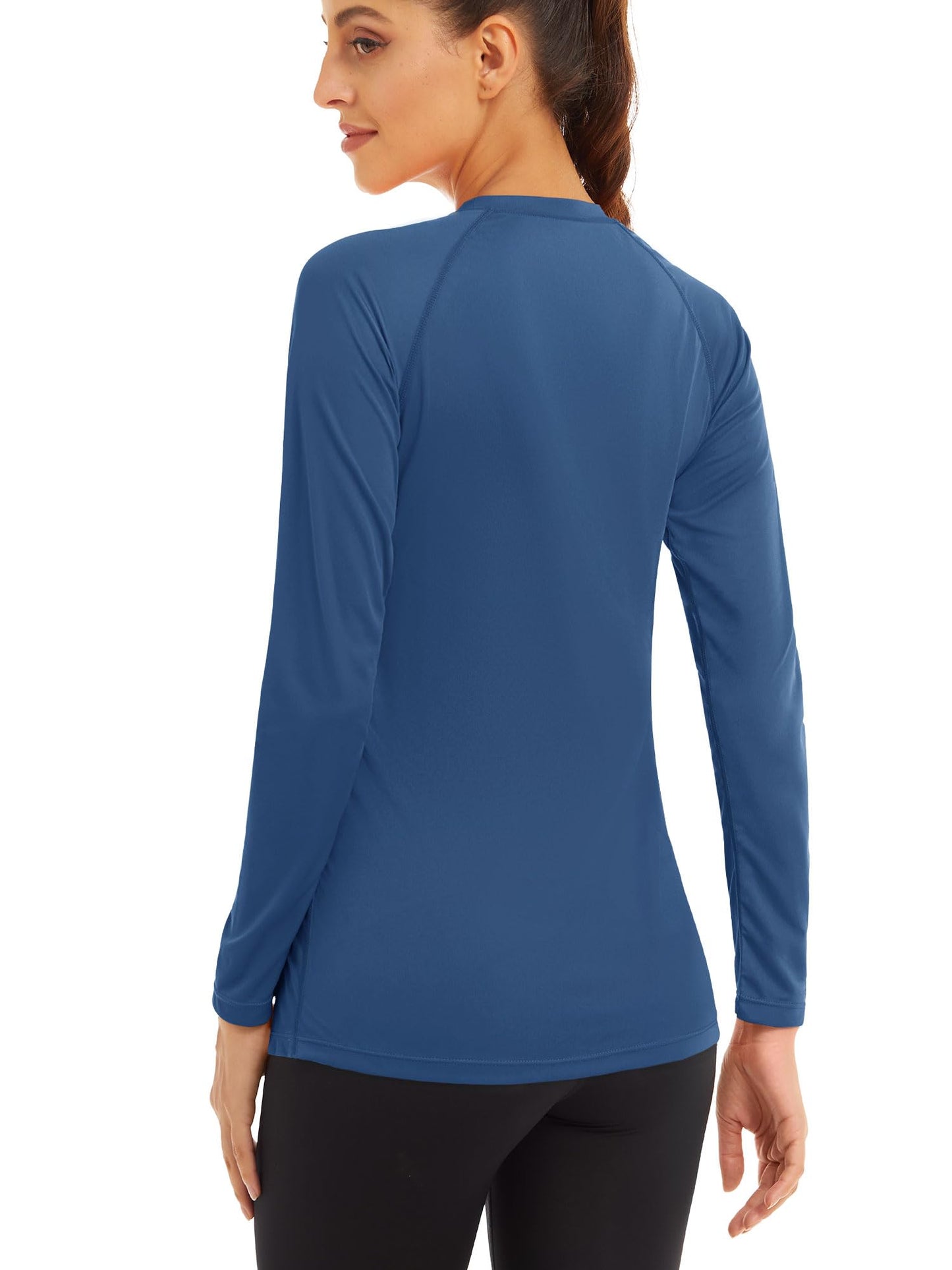 MAGCOMSEN Athletic Shirts Women Fitted Long Sleeve Shirts for Women Running Shirts Women Sun Protection Shirts for Women Lightweight Shirts Blue Grey