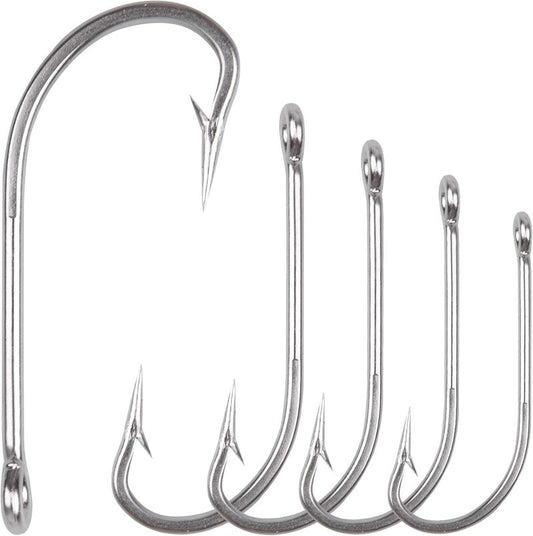Saltwater Fishing J Hooks - O'Shaughnessy Forged Stainless Steel for Trolling | Size 1/0-10/0