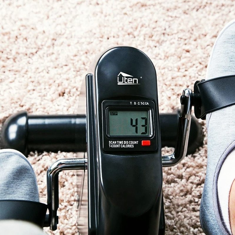 Mini Exercise Bike, Uten Under Desk Bike Pedal Exerciser, Peddler Exerciser, Portable Foot Cycle Arm & Leg Peddler Machine with LCD Screen Displays (Black)