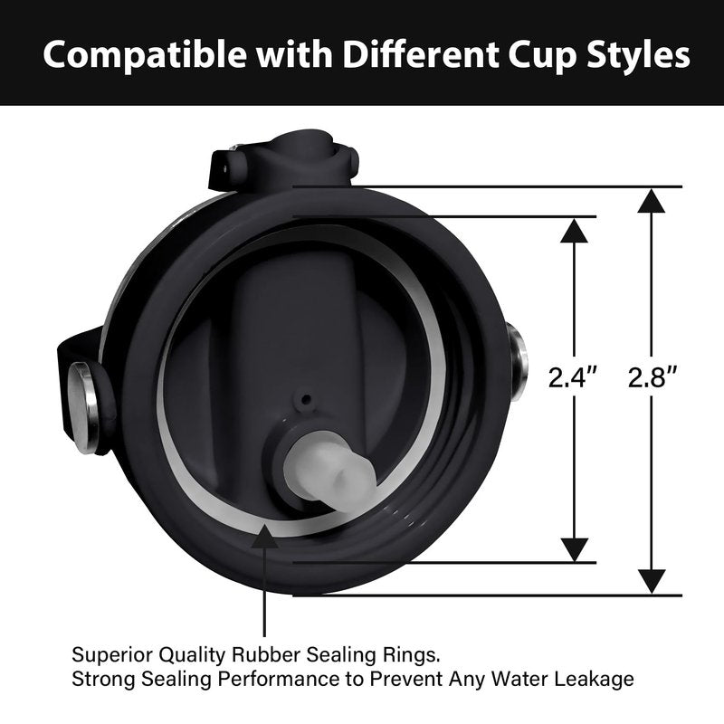 HYDROWION 2 Pack Auto Flip Straw Lid with Button Lock for Wide Mouth Water Bottle 12, 18, 24, 32, 40, 64oz, Great Lid for Hydro Flask, Takeya, Iron Flask,Black