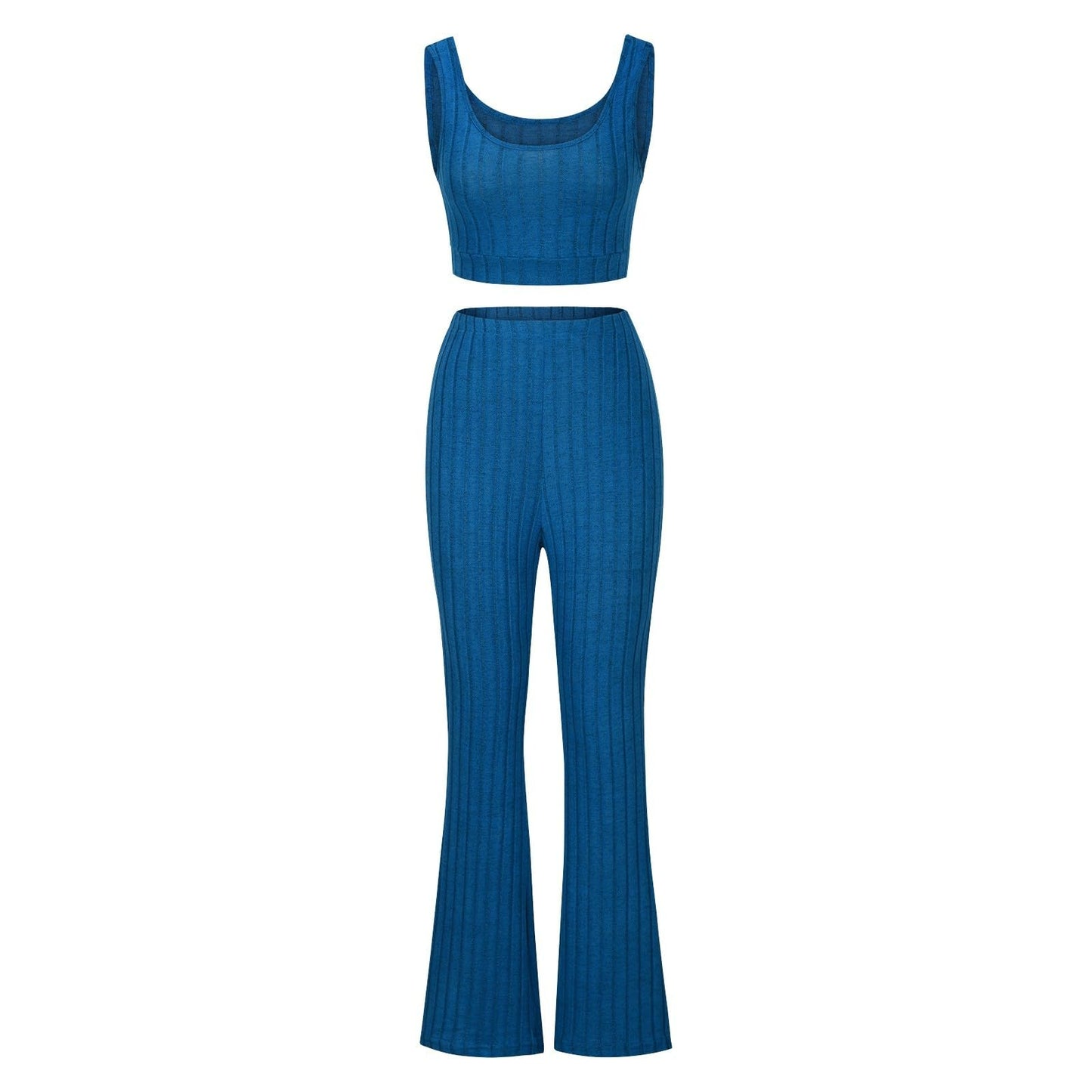 YAFINMO Orders Placed by Me Recently Workout Outfit for Women 2 Piece Set Ribbed Strap Sleeveless Tank Top Flare Leggings Pants Athletic Tracksuit My Orders Blue