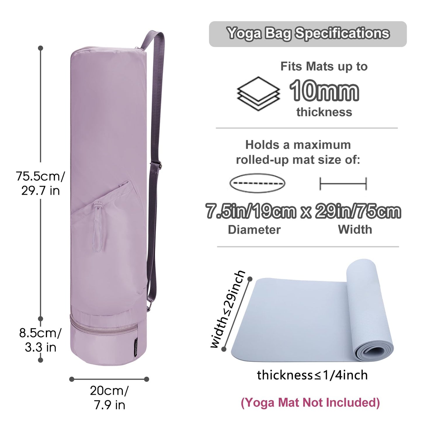 sportsnew Yoga Mat Bag, Full Zip Cargo Yoga Mat Carrier Bag with Drawstring Water Bottle Pocket and Bottom Wet Pocket, Yoga Mat Carrier Holder Multi-Functional Storage Bag, Purple patent pending