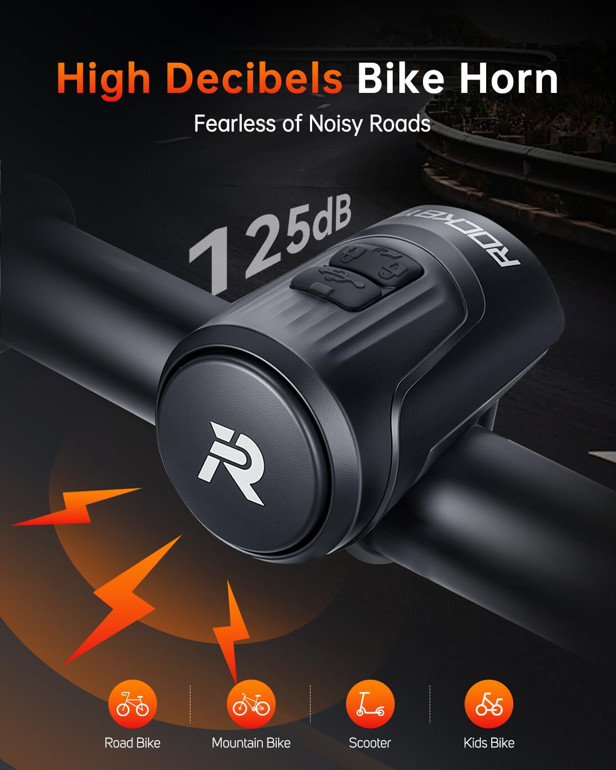 YBLNTEK Electric Bike Horn 125dB, USB Rechargeable Bikes Horn for Adults & Kids, Waterproof Electronic Bicycle Horn with Alarm for Road/Mountain/Scooter/E-Bike, Fits 22.2-31.8mm Handlebars