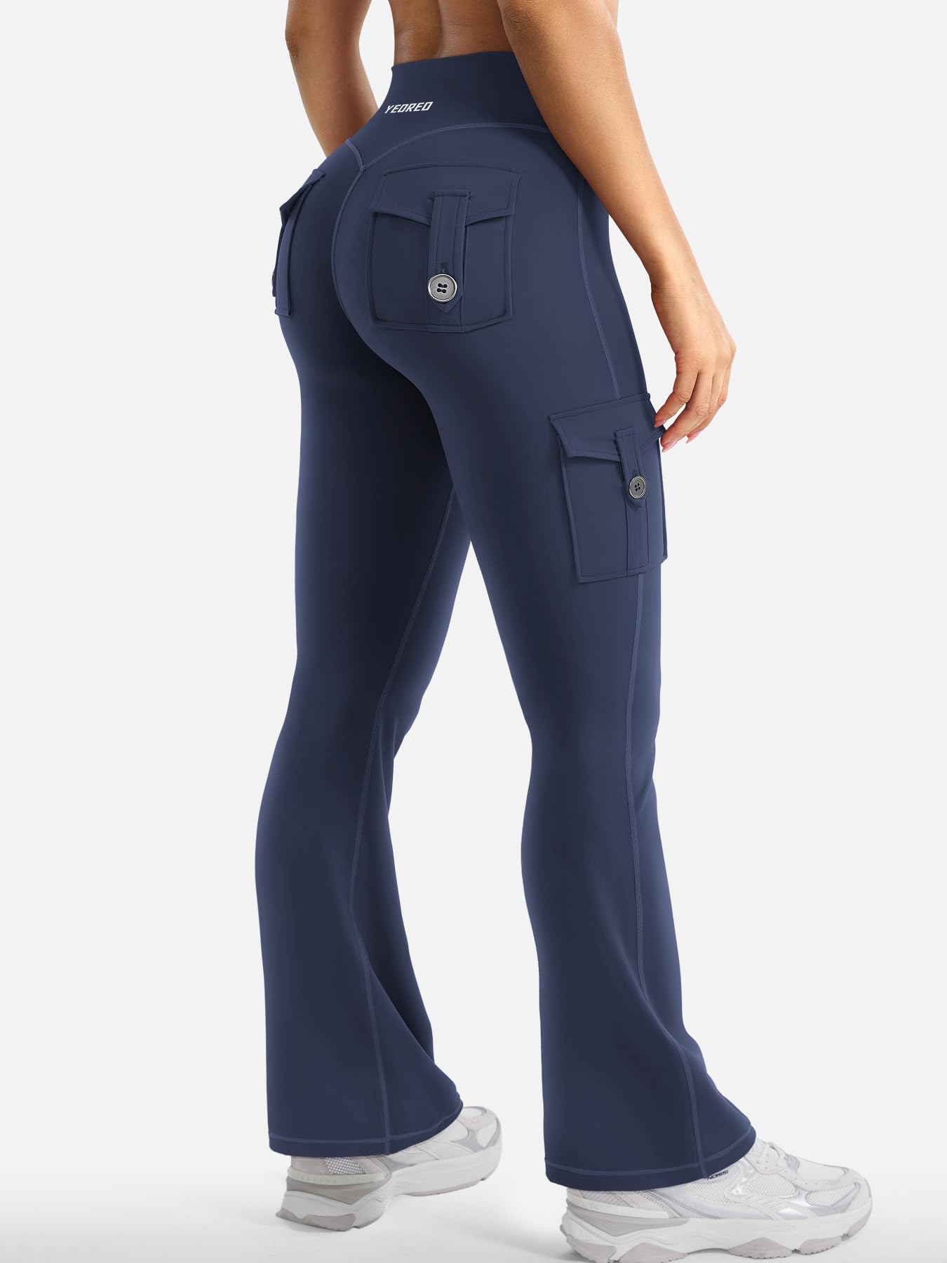 YEOREO CoreFlex Women Workout Flare Leggings with Pockets Scrunch Cargo Gym Yoga Leggings Navy M