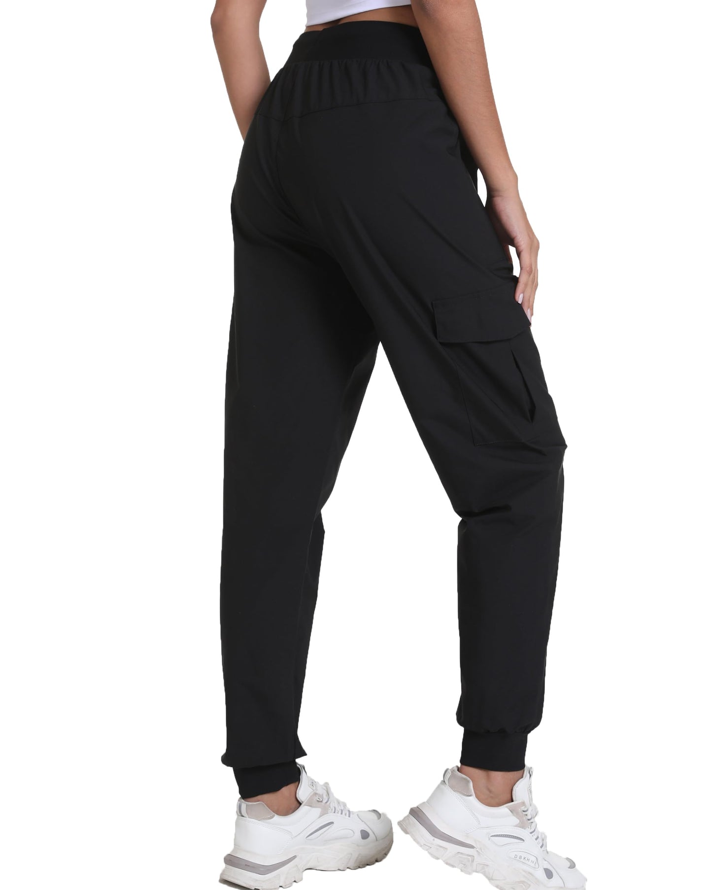 Womens Hiking Pants Water Resistant - Cargo Joggers for Women with Pockets Lightweight Quick Dry Travel Camping Pants(Tapered Black, Medium)