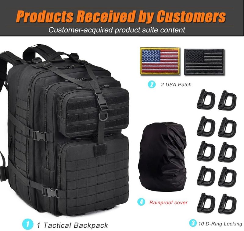 Tactical Backpack - 64L Military Molle Bag for Hiking | Black Durable Design