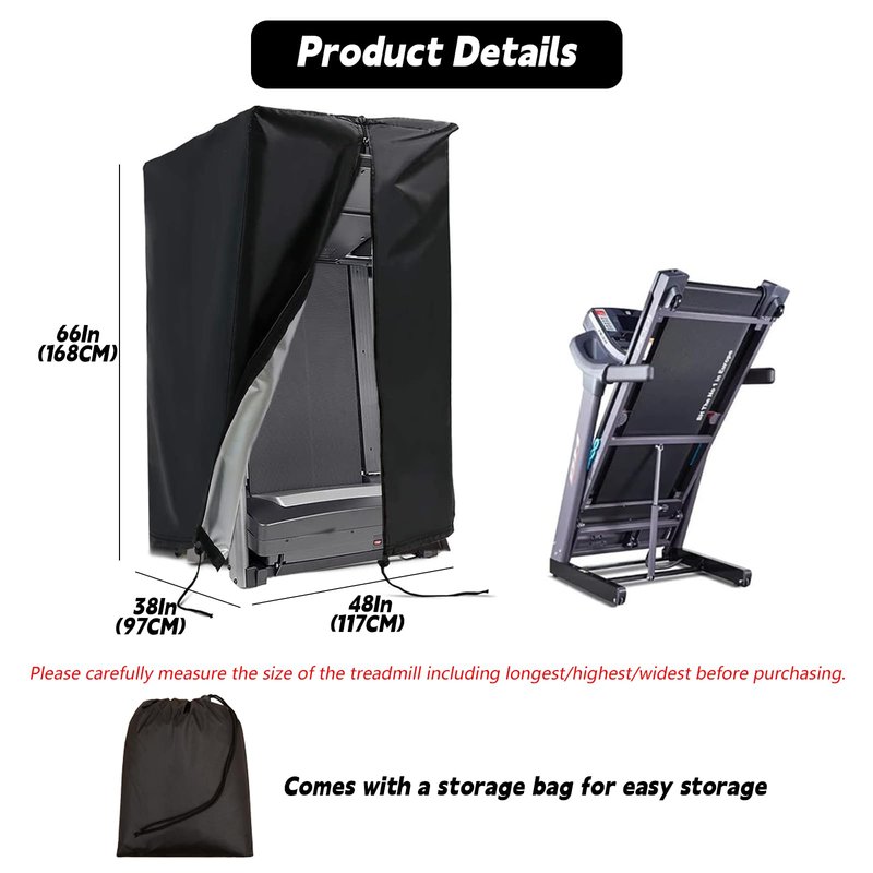 Treadmill Cover Waterproof Outdoor,46X38X66In,Gym Exercise Fitness Foldable Equipment Home Sunscreen Protective Accessories Storage Multifunctional Covers (Black, 46X38X66In)