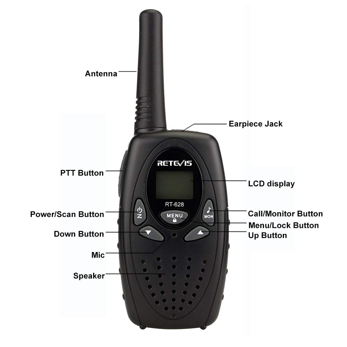 Retevis RT628 Walkie Talkies, Long Range Walkie Talkies for Adults, Belt Clip Key Lock Crystal Voice, Family Two Way Radios 4 Pack with for Camping Hiking(Black,4 Pack)