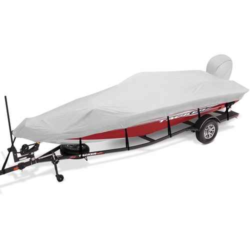 Boatpro Trailerable Boat Cover 14-16ft with Outboard Motor Cover, 900D Marine Canvas Waterproof & UV-Proof Heavy Duty Boat Covers for 14 feet 15ft 16' Foot V-Hull Bass Boat Runabout Boat, Gray