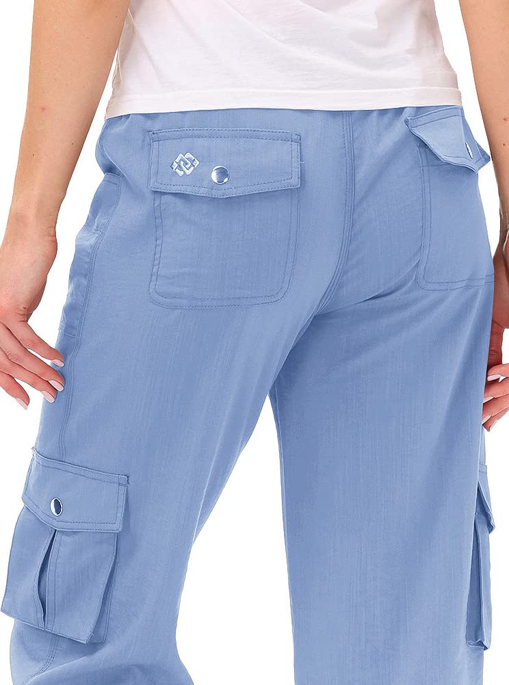 MoFiz Women's Hiking Cargo Shorts Quick Dry Lightweight Athletic Capri Pants for Camping Jogger with Pockets Blue 1 3XL
