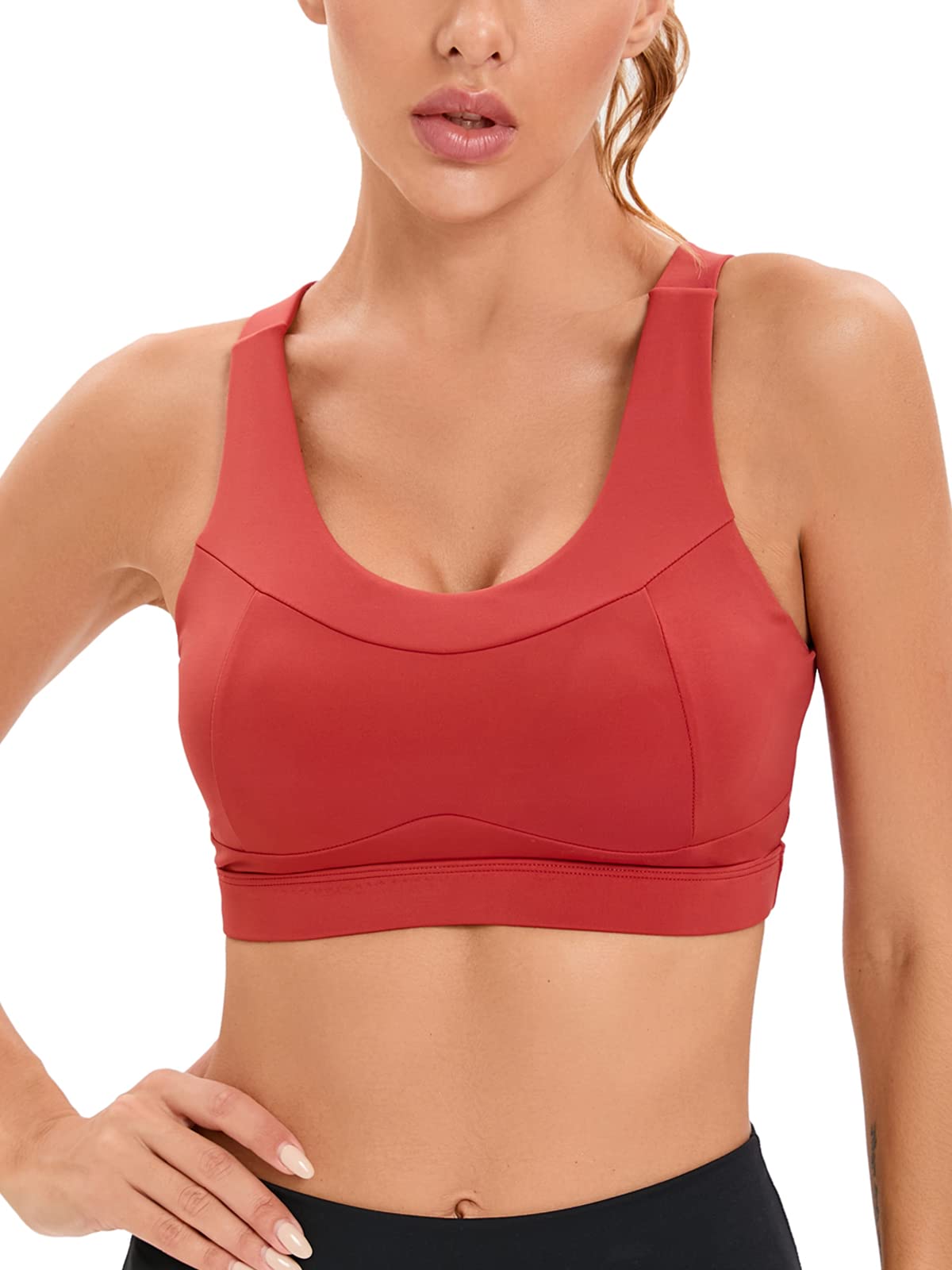 RUNNING GIRL High Impact Sports Bras for Women,Racerback Red Bra Workout Crop Tank Tops Longline Sports Bra Push up(WX2667 Red M)