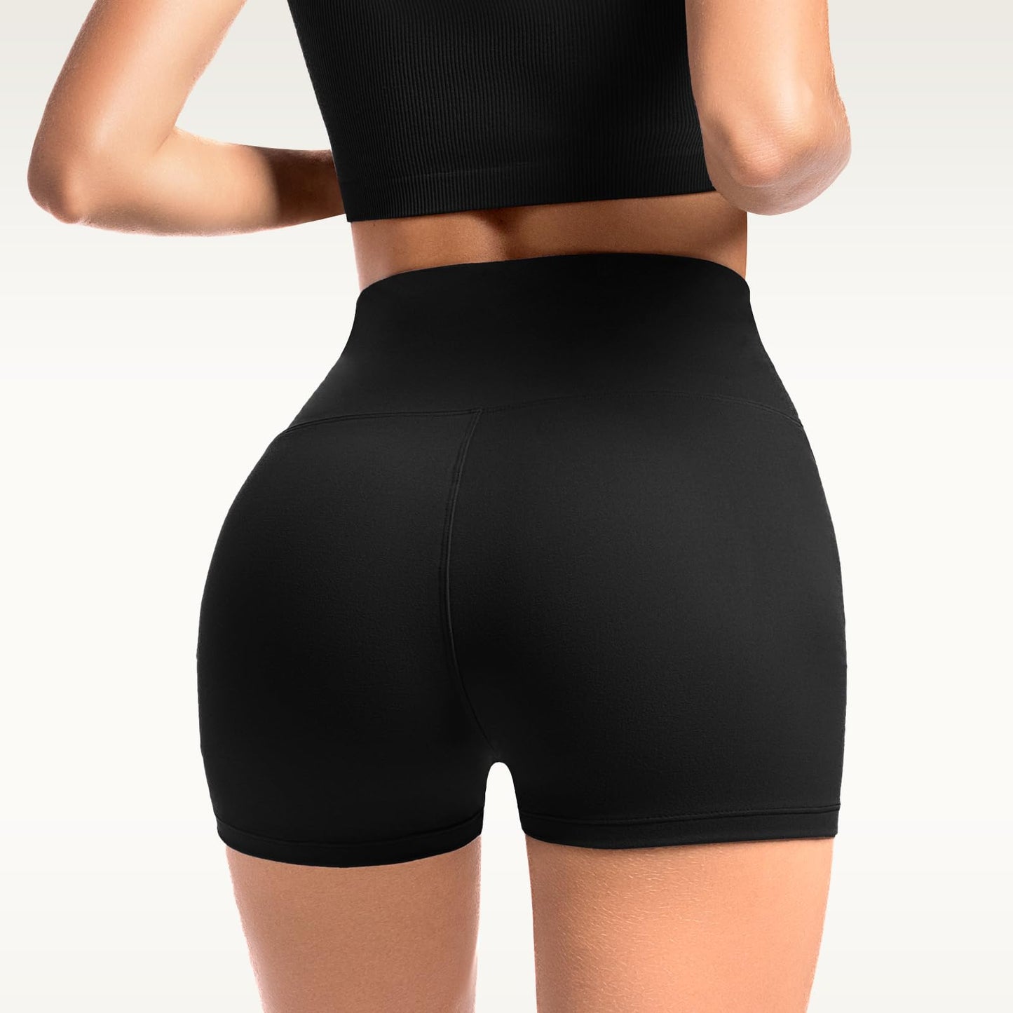 Leafigure 2 Pack Womens Biker Shorts with Pockets - 4" High Waisted Yoga Gym Running Workout Booty Shorts Black/Black L-XL