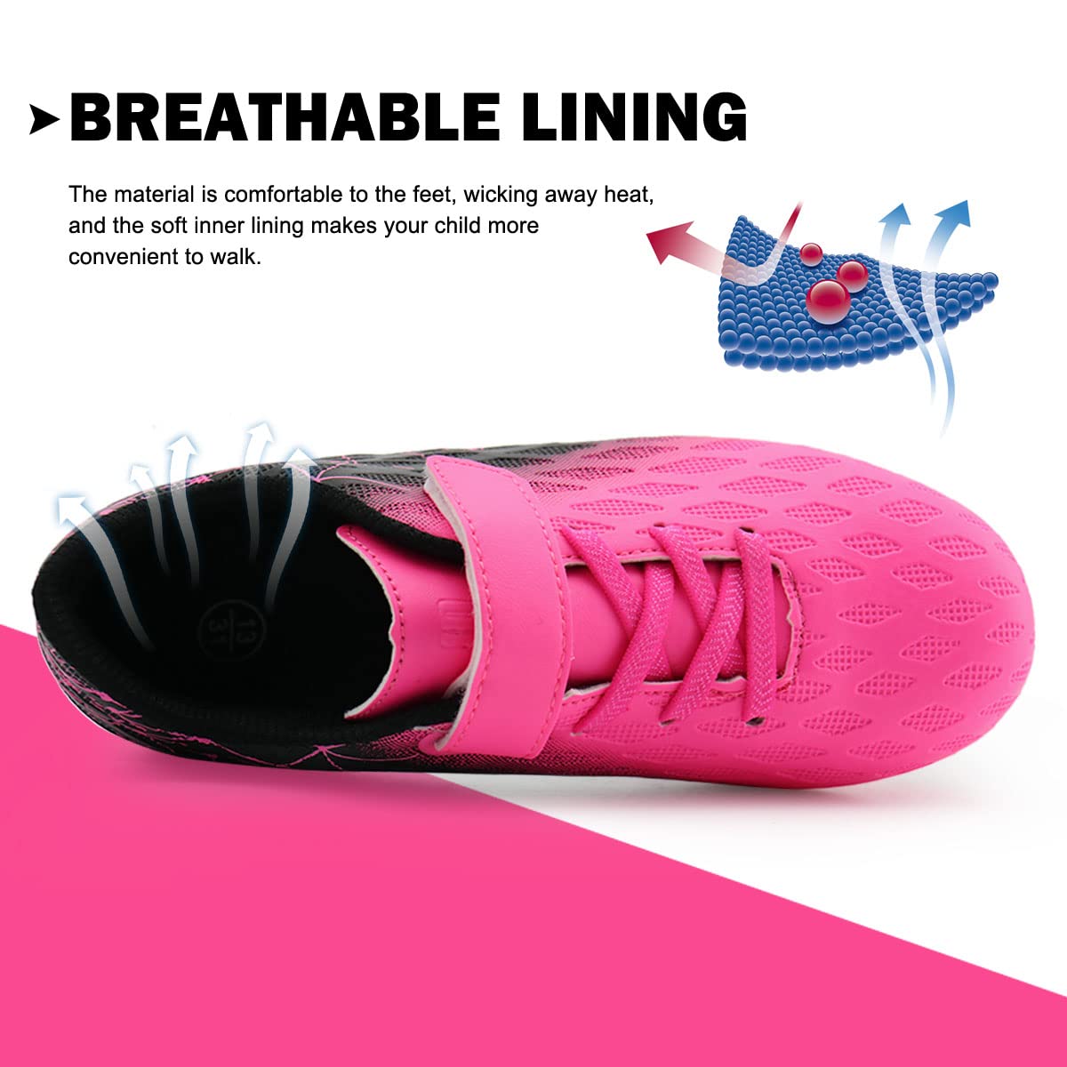 brooman Kids Firm Ground Soccer Cleats Boys Girls Athletic Outdoor Football Shoes (8,Fuchsia Black)