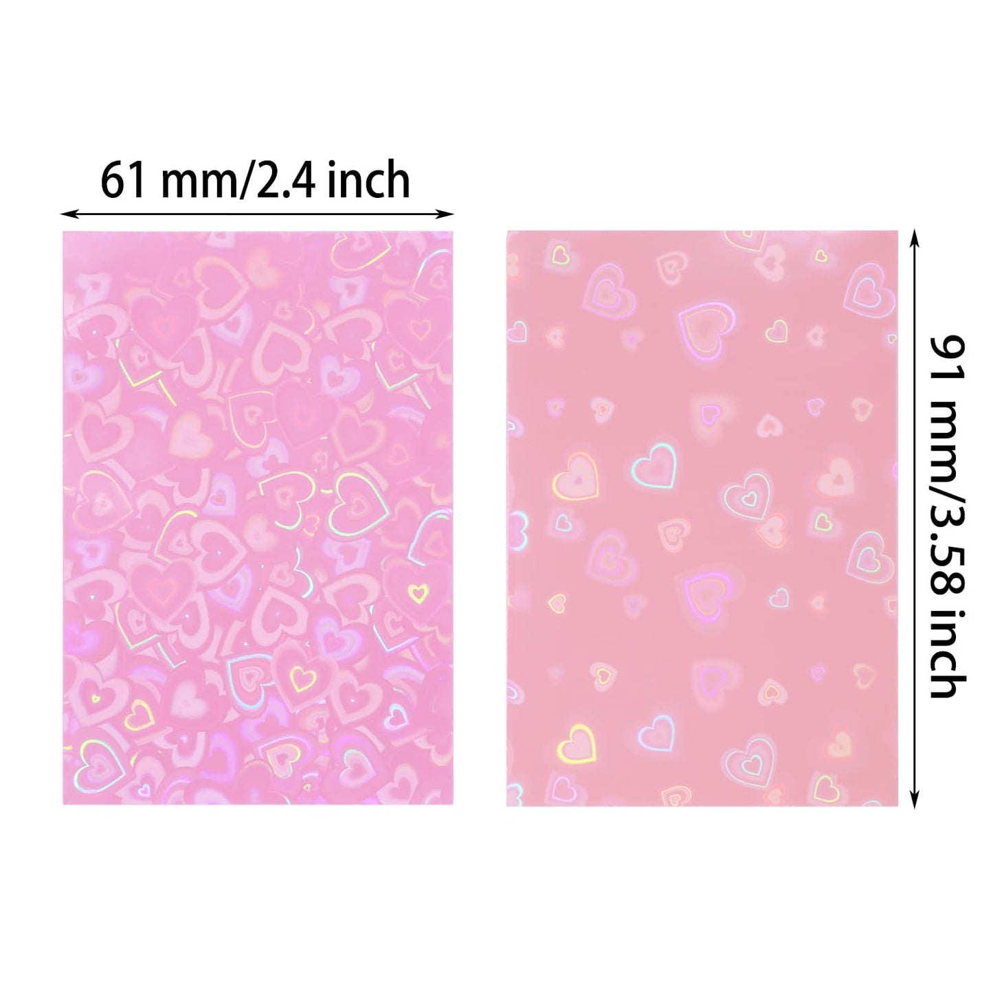 ONLYKXY 100pcs Soft Clear Plastic Heart Glitter Bag Storage Pouch Laser Sleeve Cover Pocket Holder Holographic Photo Protector Top Loader for 3in Trading Card Coin Jewelry (Hot Pink & Light Pink)