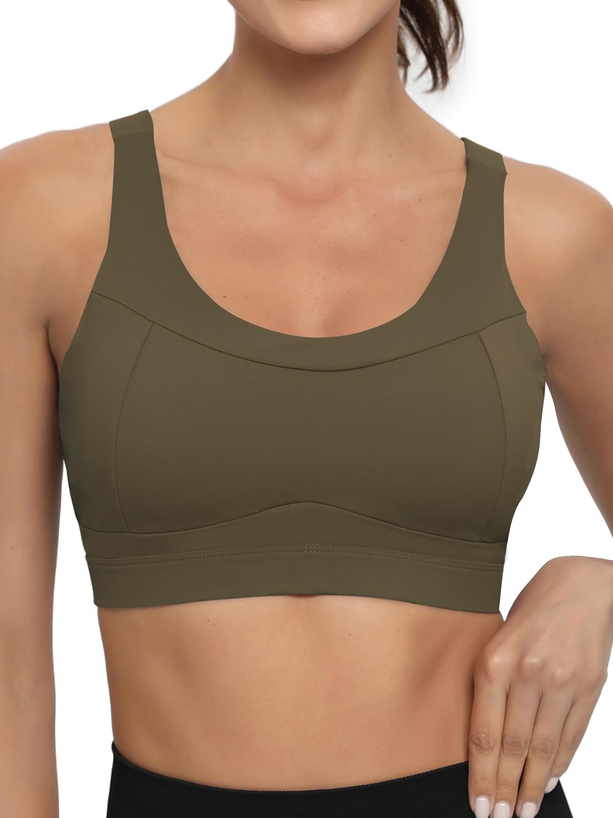 RUNNING GIRL High Impact Sports Bras for Women,Racerback Running Bra Workout Crop Tank Tops Longline Sports Bra Push up(WX2667 Oak Brown L)