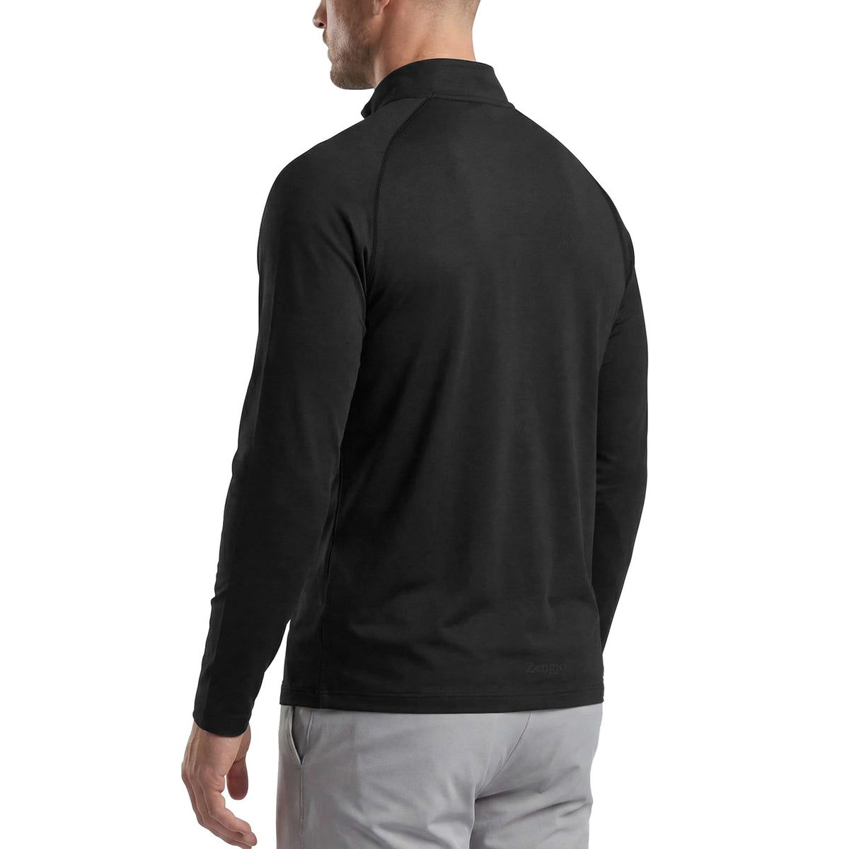 Zengjo Mens 1/4 Zip Pullover Lightweight Long Sleeve Running Workout Shirts(Black,L)