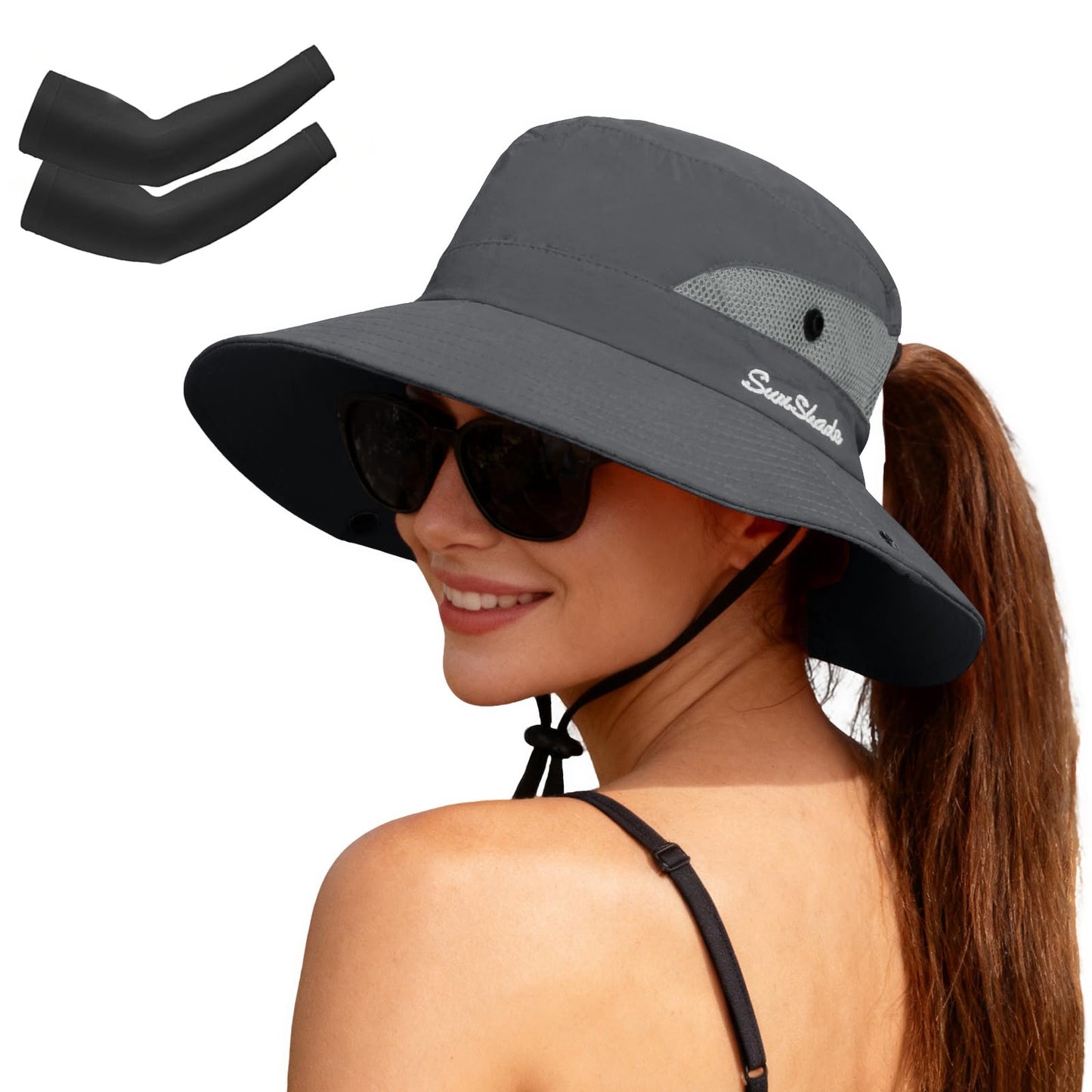 ZOORON Women's Ponytail Safari Sun Hat,Wide Brim UV Protection Outdoor Bucket Hat,Foldable Beach Summer Fishing Hat