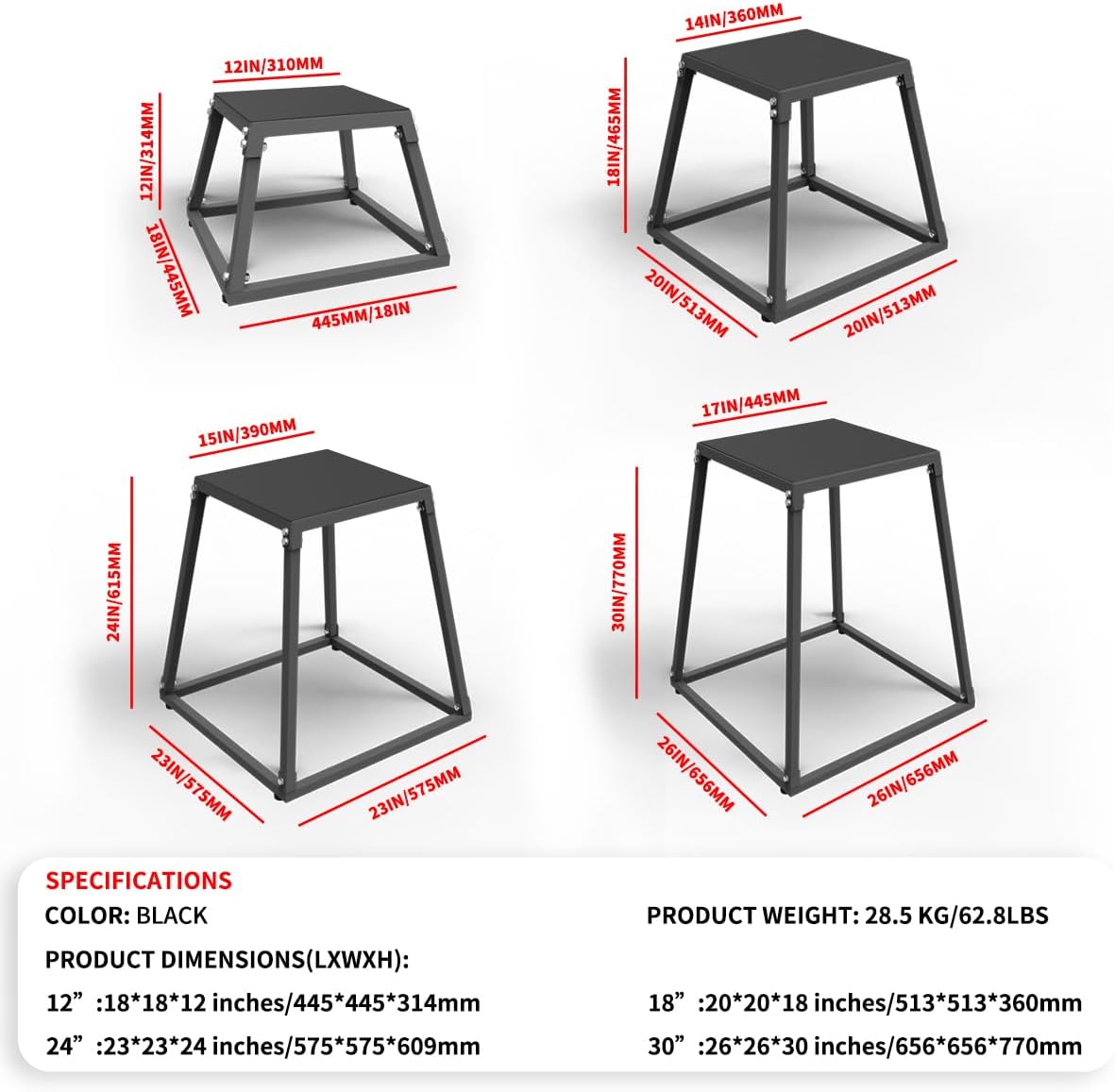 Plyometric Jumping Box - Steel Exercise Step Up Box with Anti-Slip Surface | Home Gym Training Equipment