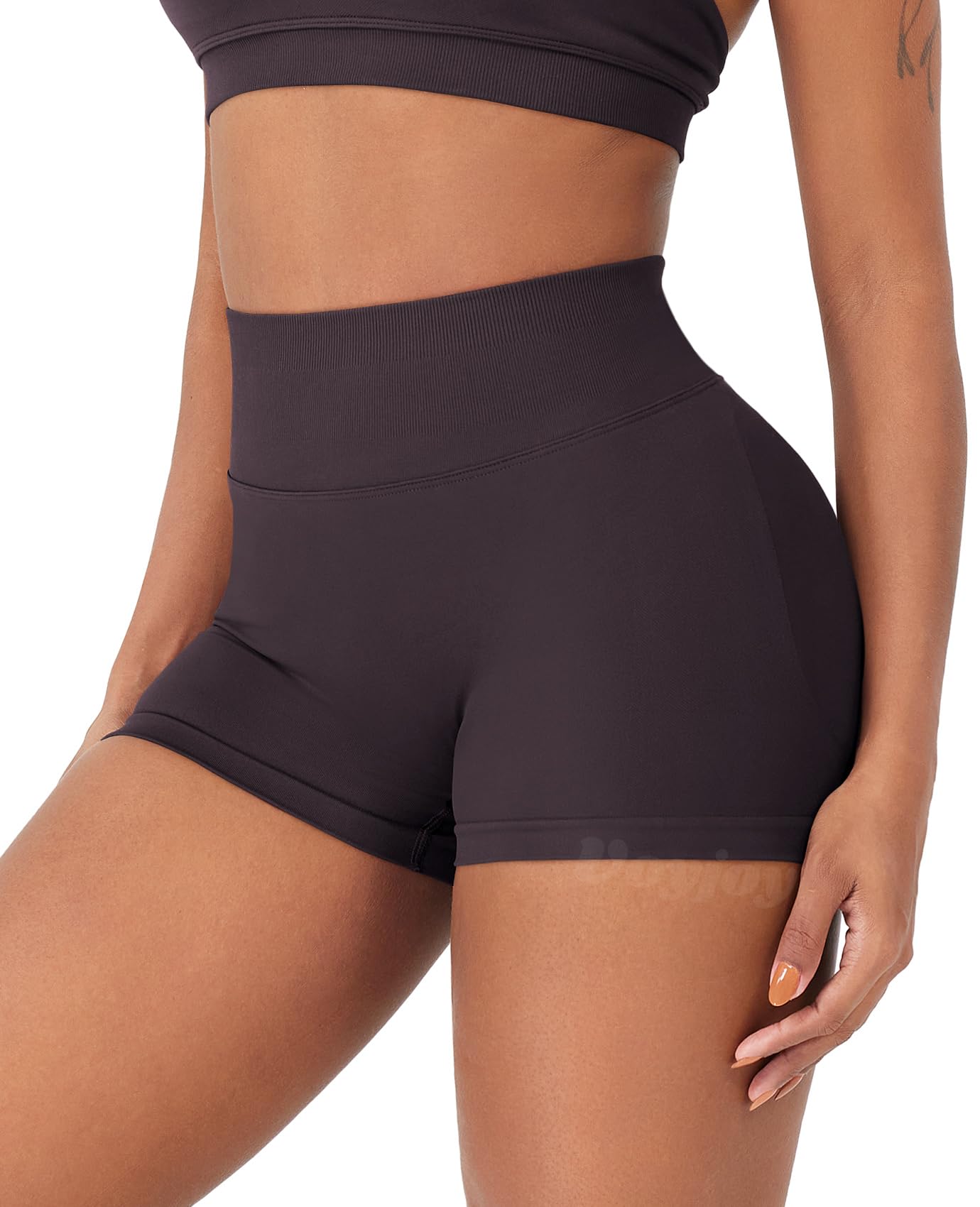 VOYJOY Women Workout Impact Shorts 2.5"/ 3.6"/ 4.5"/ 6" Scrunch Butt Lifting Gym Seamless Booty Biker Shorts Dark Brown