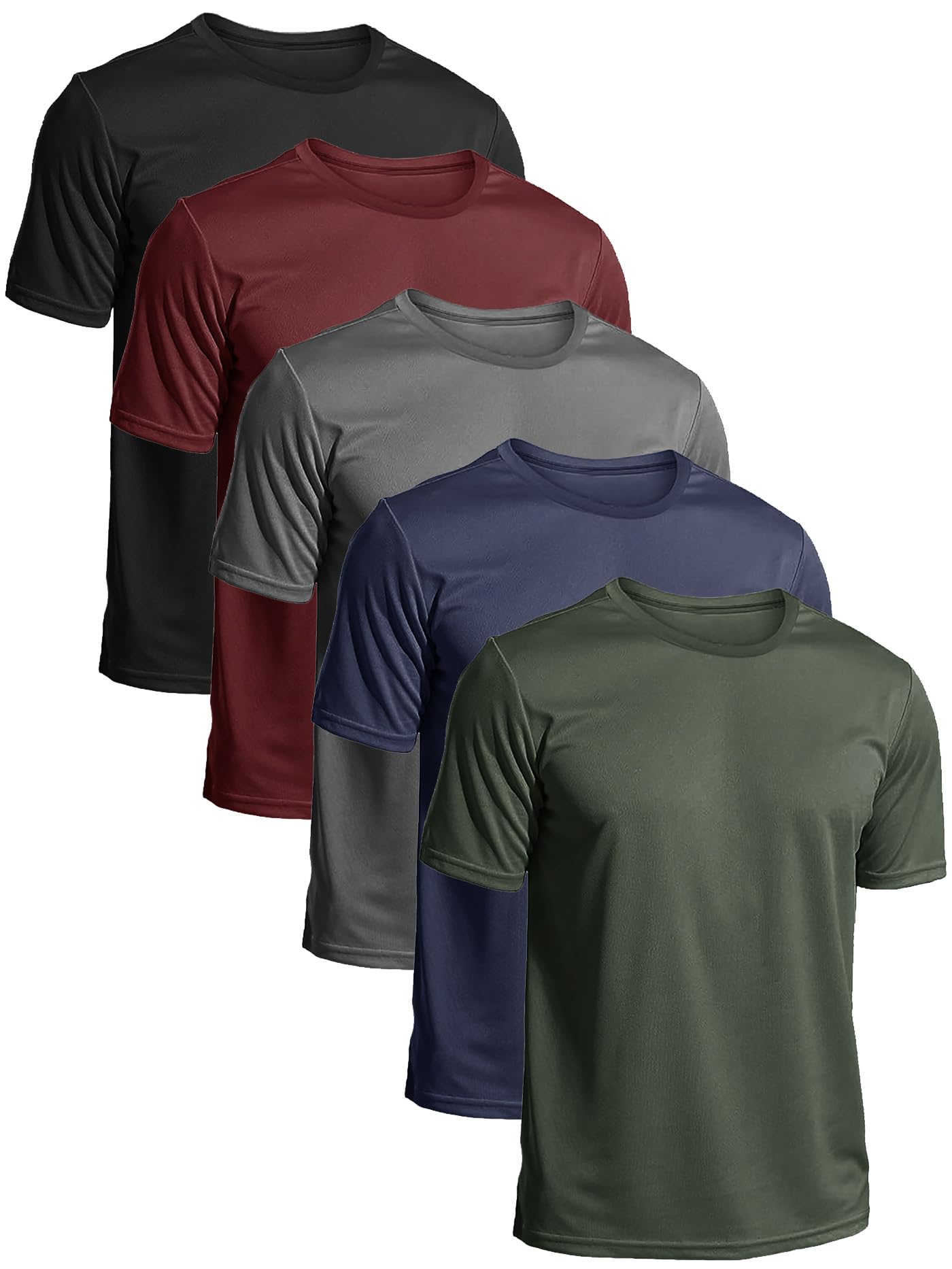 Yafanqi 5 Pack Mens Short Sleeve Shirts Quick Dry Moisture Wicking Athletic Running Gym Workout Casual Basic Tee Shirt