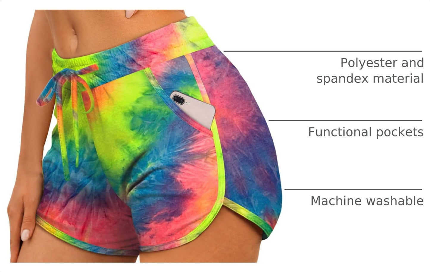 Aloodor Womens Shorts Workout Running Tie Dye Shorts with Pockets M