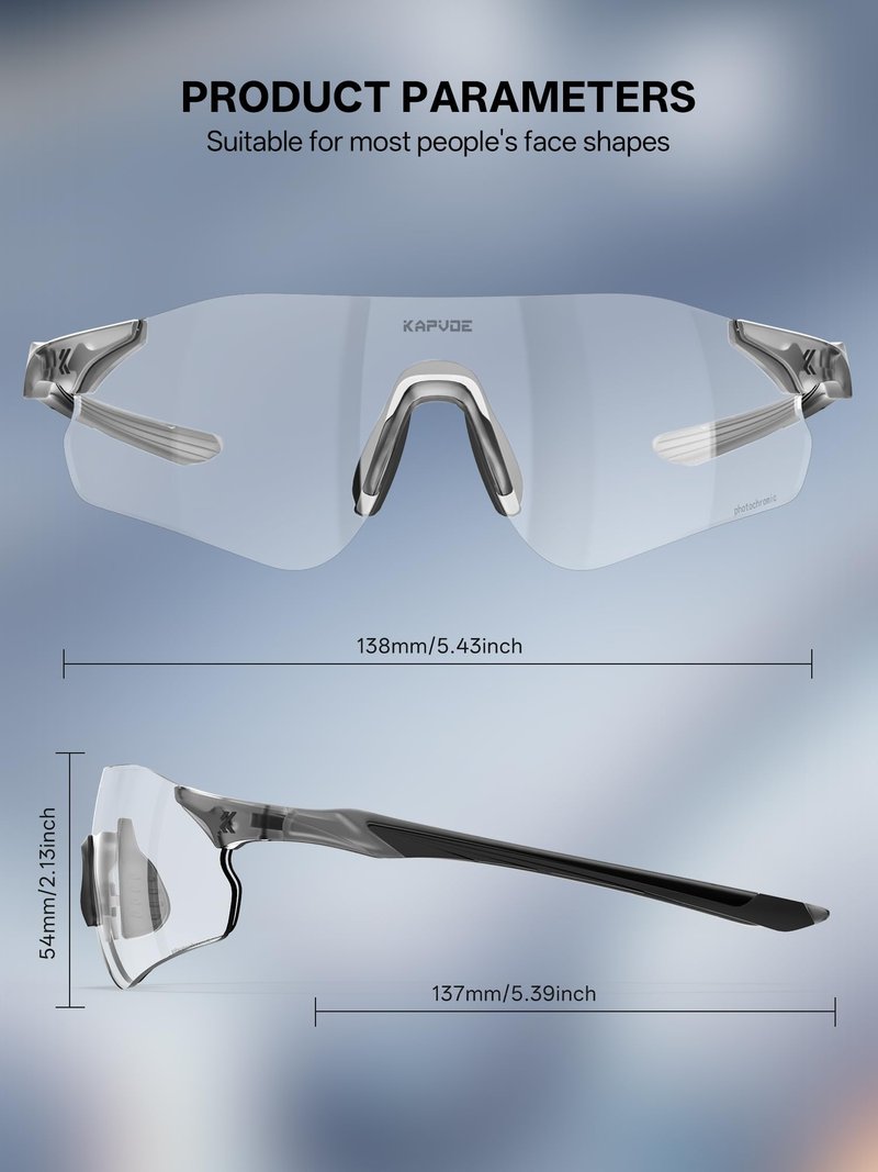 KAPVOE Photochromic Sports Sunglasses for Men Women, 22g Lightweight Rimless UV400 Sport Glasses with Adjustable Silicone Nose Pad, for Running Cycling Baseball Driving K108