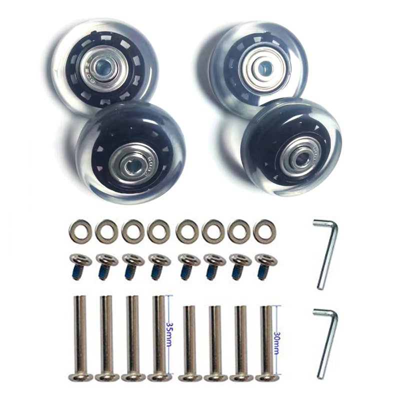 LOTOWELZON 4Pcs Set Luggage Replacement Wheels 50mm with 6mm(0.24") Bearings Repair Kits ABEC 608zz for Suitcase and Inline Outdoor Skate and Caster Board (Black&Clear, OD50*THK18mm/1.97"*0.7")